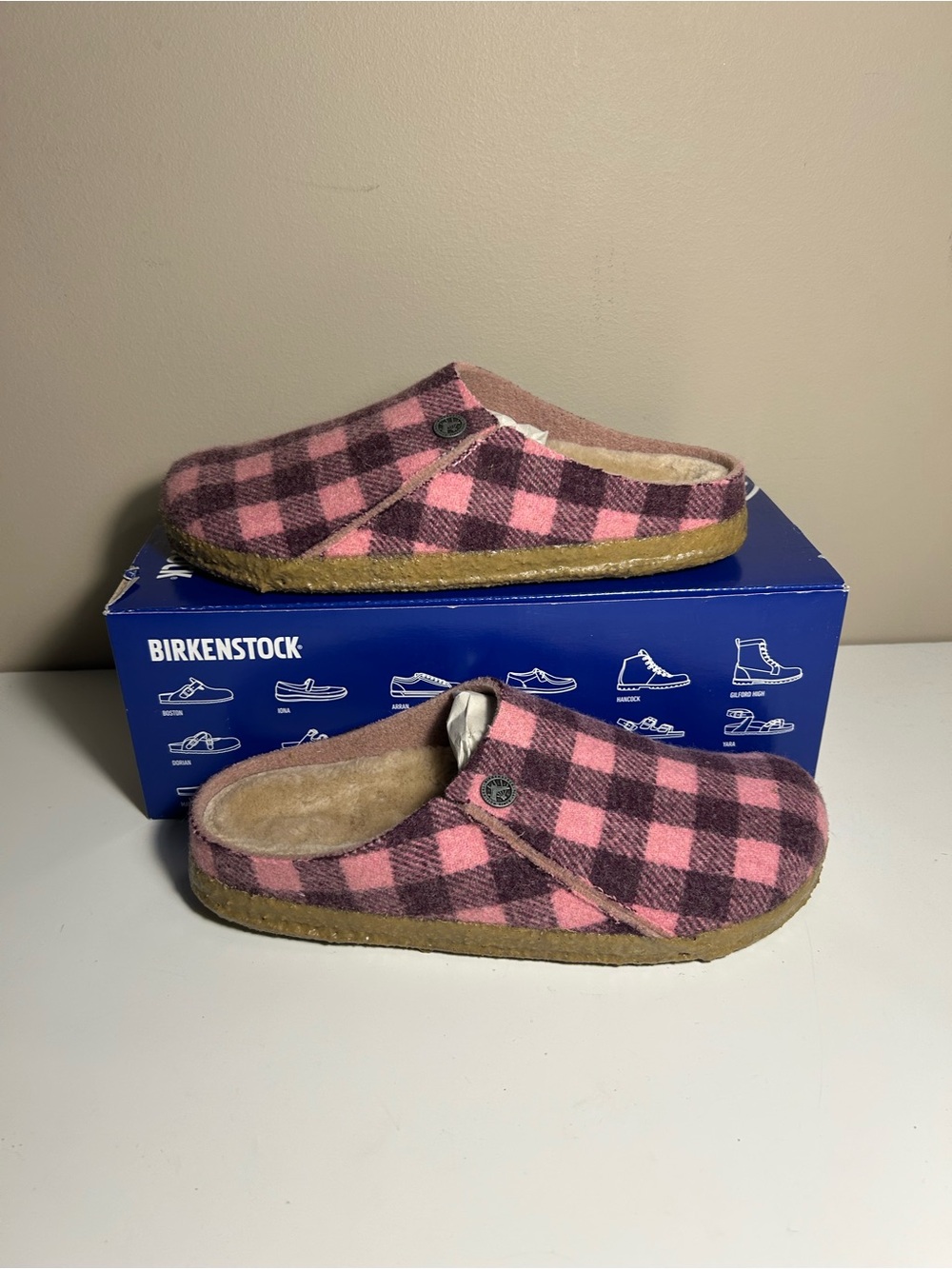 Birkenstock- Zermatt Rivet, pink plaid, 7 women sw
